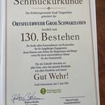 Ansicht der Ehrenurkunde für das Jubiläum der FFW Groß Schwarzlosen &copy;EGem Stadt Tangerhütte
