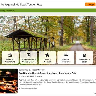 Screenshot der neuen modernen Webseite der Einheitsgemeinde Stadt Tangerhütte