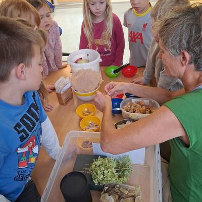 Die Kinder der KITA Haus der kleinen Racker basteln Fensterbilder aus Teebeuteln